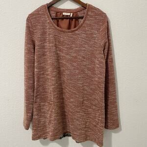 LOGO Lori Goldstein Sweater Womens Size XL Brown White Gold Sequins lagenlook